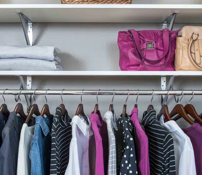 wood shelf and rod closet and storage system- solutions for closet and home organization